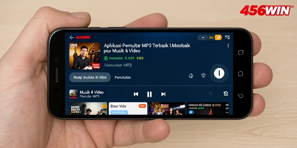 Antarmuka 456WIN menampilkan fitur unggulan Pemutar MP3 dengan desain yang menarik dan fungsional.