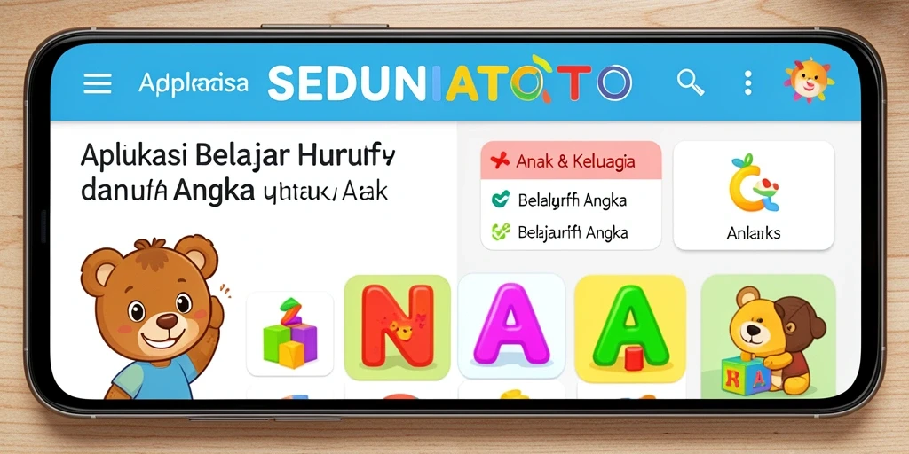 Antarmuka SEDUNIATOTO yang interaktif untuk belajar huruf dan angka.
